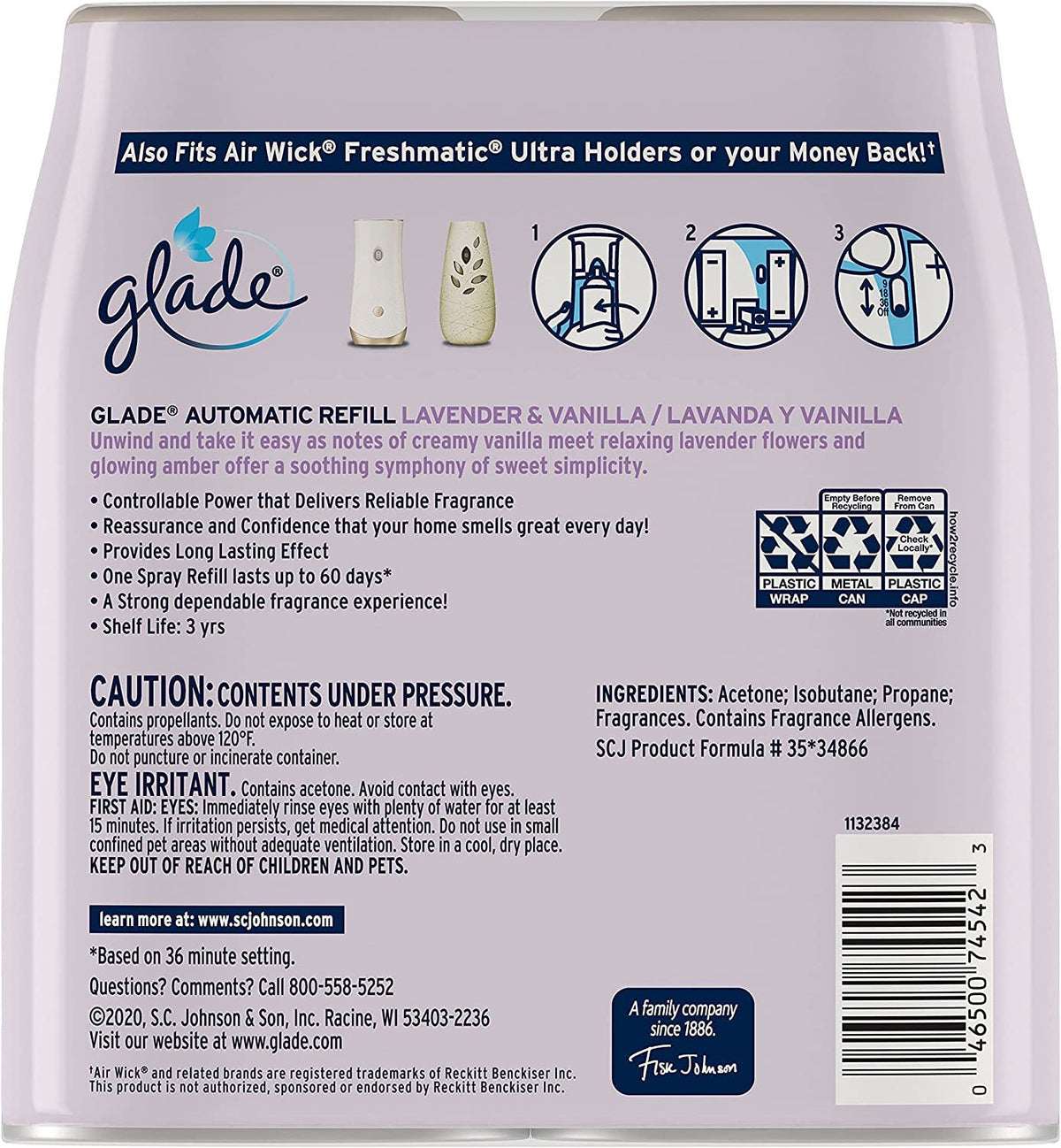Glade Automatic Spray Refill - Lavender & Vanilla - 6.2 oz - 2 pk