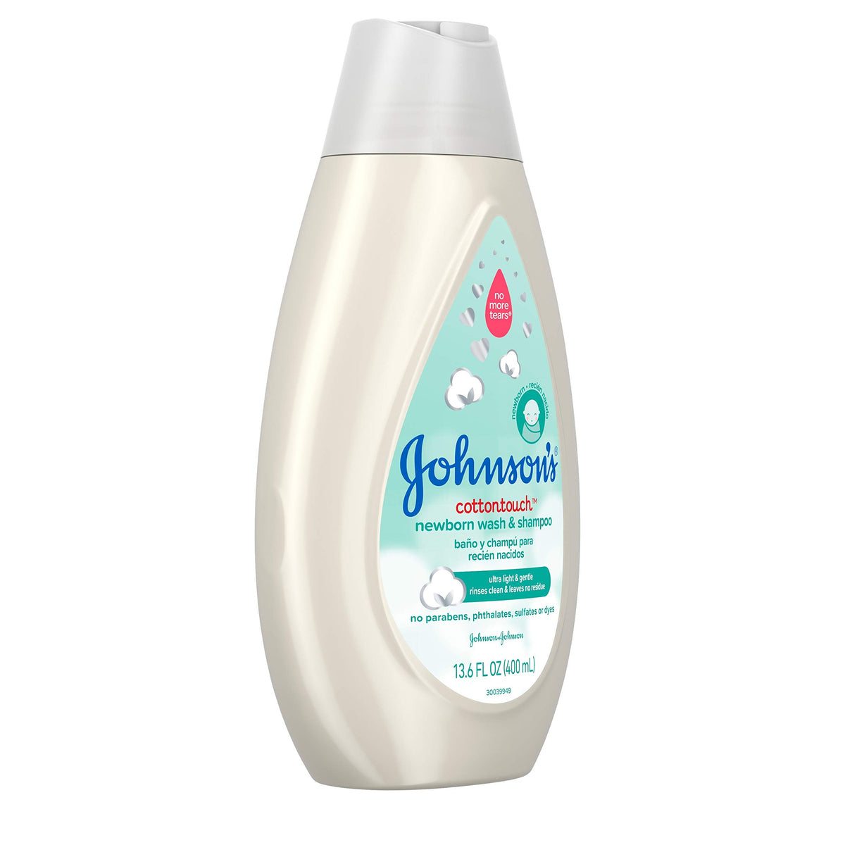 Johnson's CottonTouch Newborn Baby Wash & Shampoo with No More Tears, Sulfate-, Paraben- Free for Sensitive Skin, Made with Real Cotton, Gently Washes Away Dirt & Germs, 13.6 fl. oz, Pack of 3