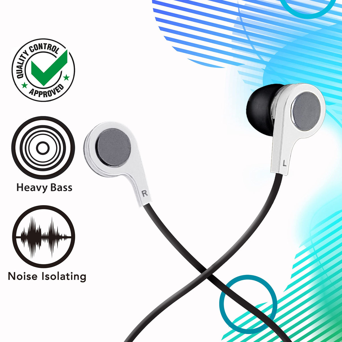 Maxell B-13 Bass Earbuds with Microphone, 52" Cord, White