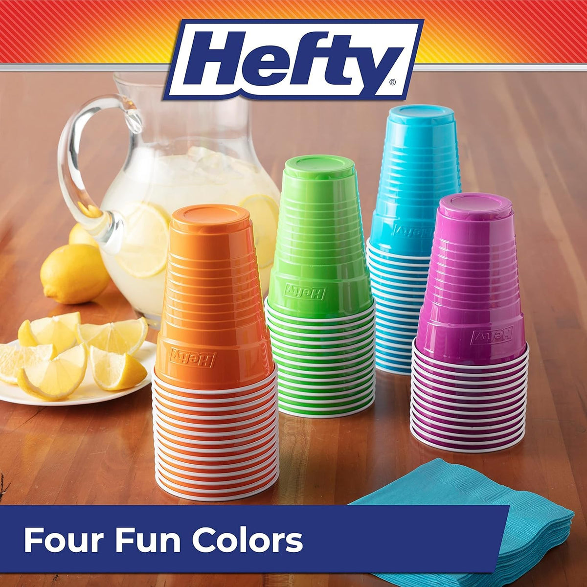 Hefty Party On Disposable Plastic Cups, Assorted, 16 Ounce 100 Count (Pack of 6)