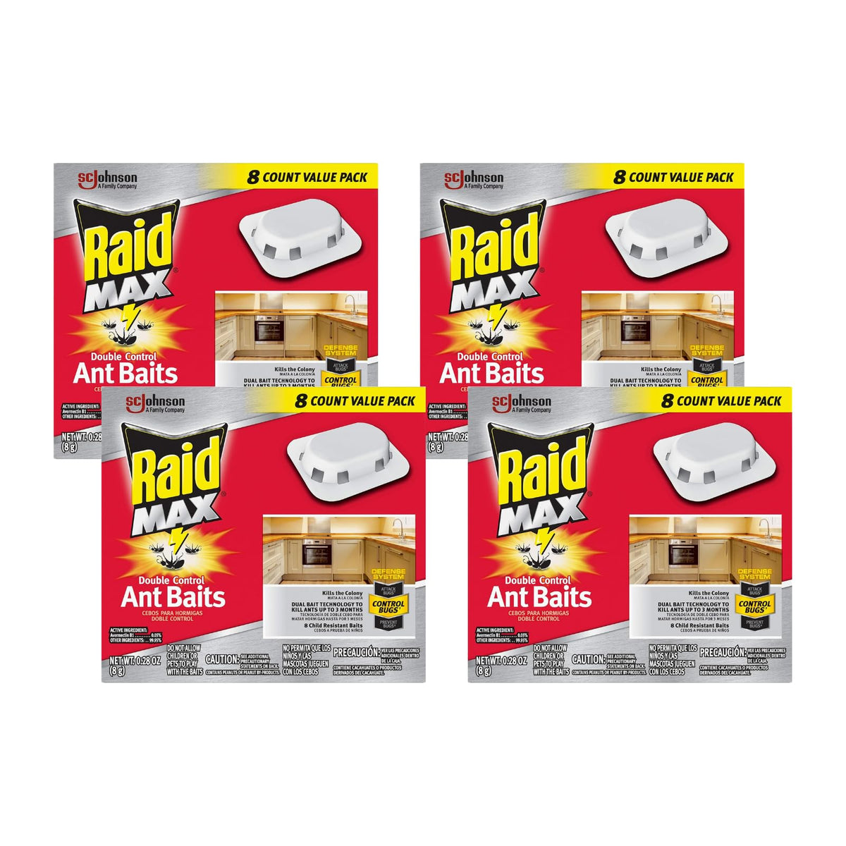 Raid Max Double Control Ant Baits Dual Bait Technology 8 Count (Pack of 4)