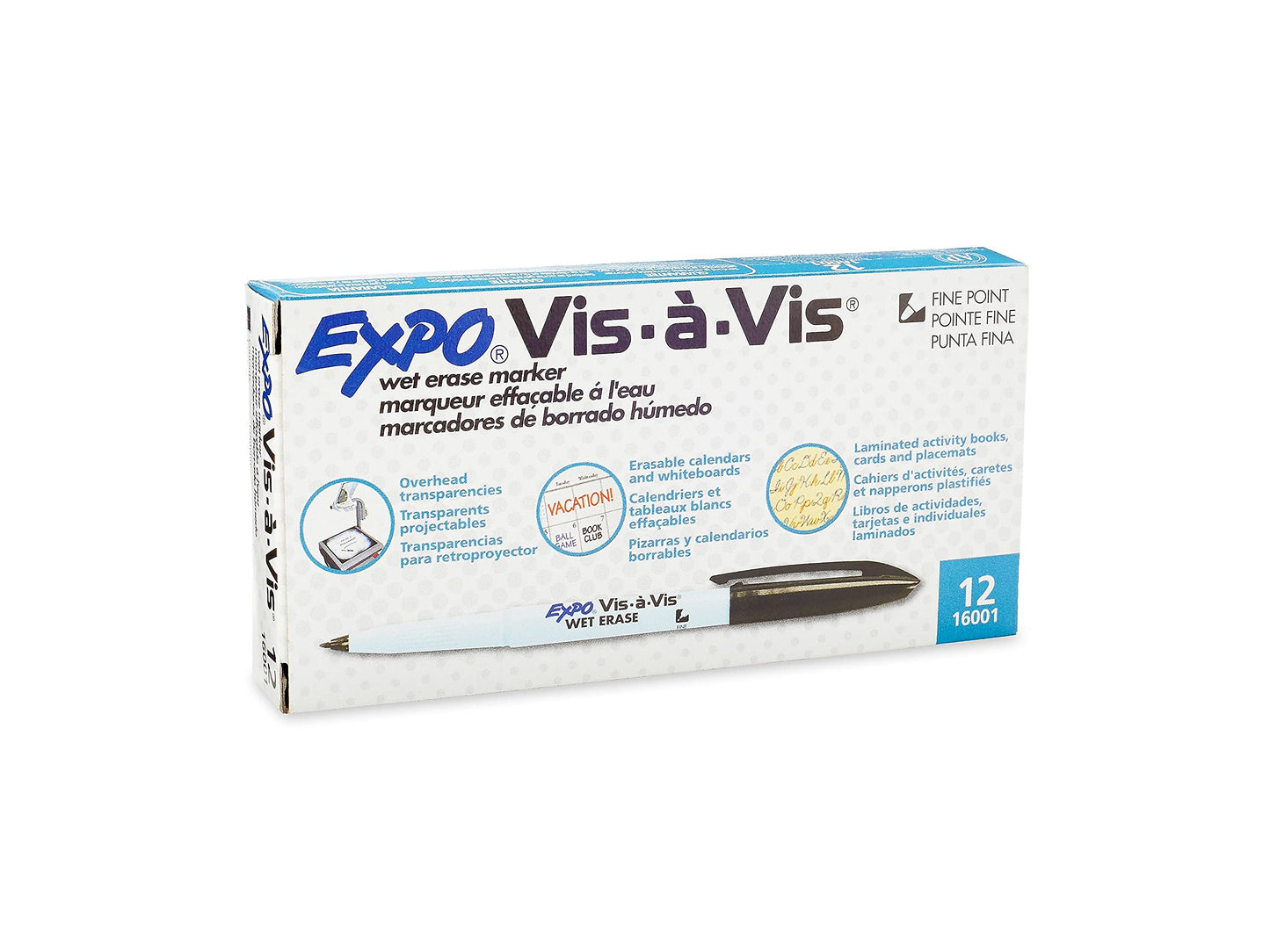 EXPO 16001 Vis-a-Vis Wet-Erase Marker Fine Point Black Dozen