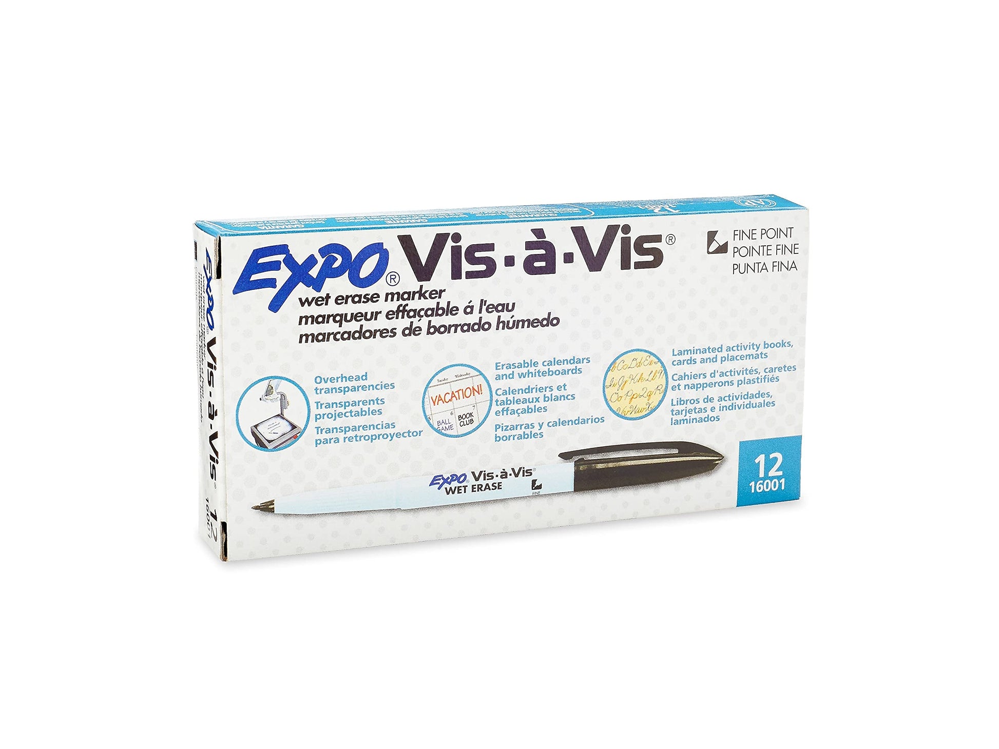 EXPO 16001 Vis-a-Vis Wet-Erase Marker Fine Point Black Dozen