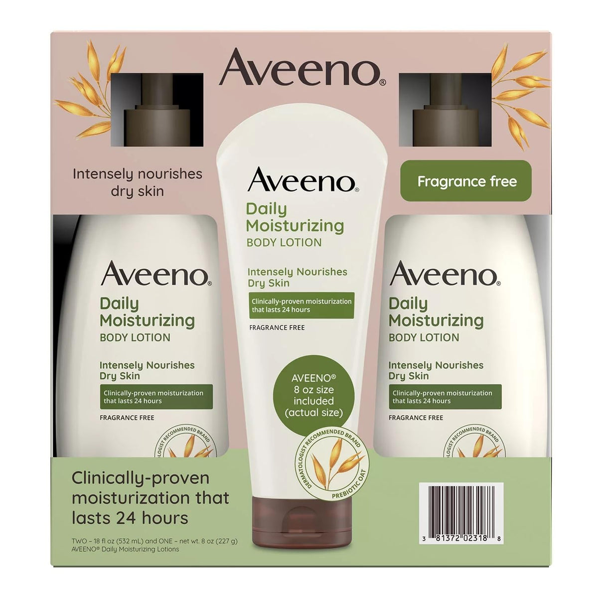 Aveeno Daily Moisturizing Body Lotion (18 fl. oz., 2 pk. + 8 oz. Tube)