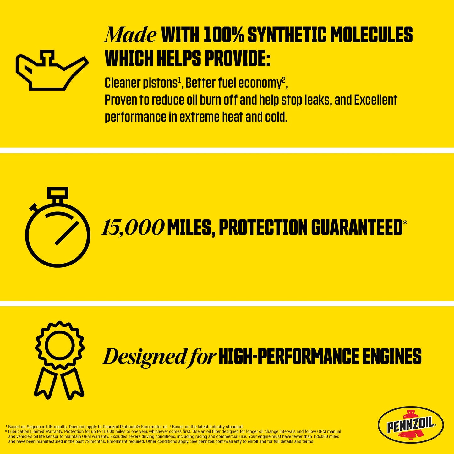 Pennzoil Platinum High Mileage Full Synthetic 10W-30 Motor Oil, 5 Quart (3 Pack)