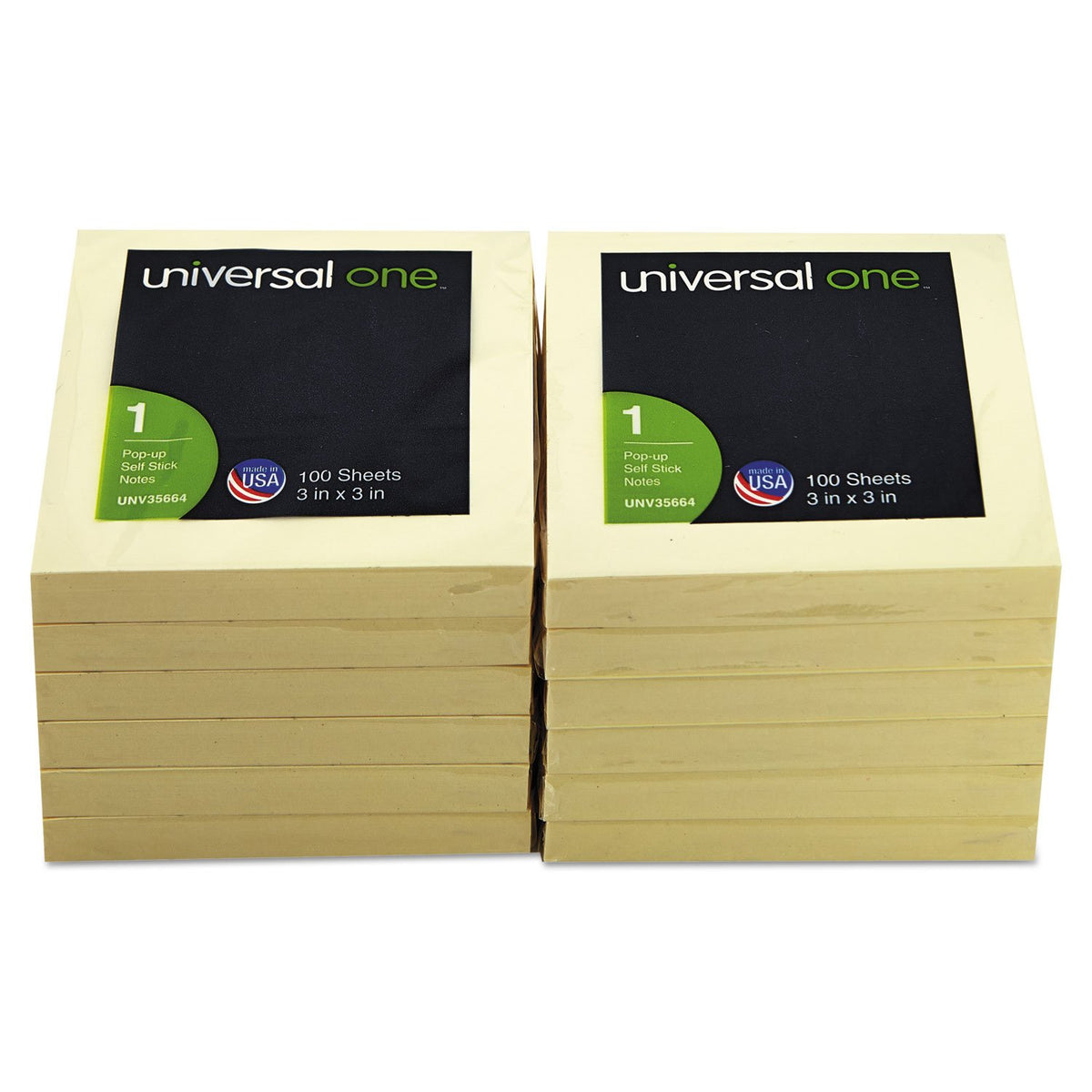 Universal 35664 Fan-Folded Pop-Up Notes, 3 x 3, Yellow, 100-Sheet/Pad, 12/Pack