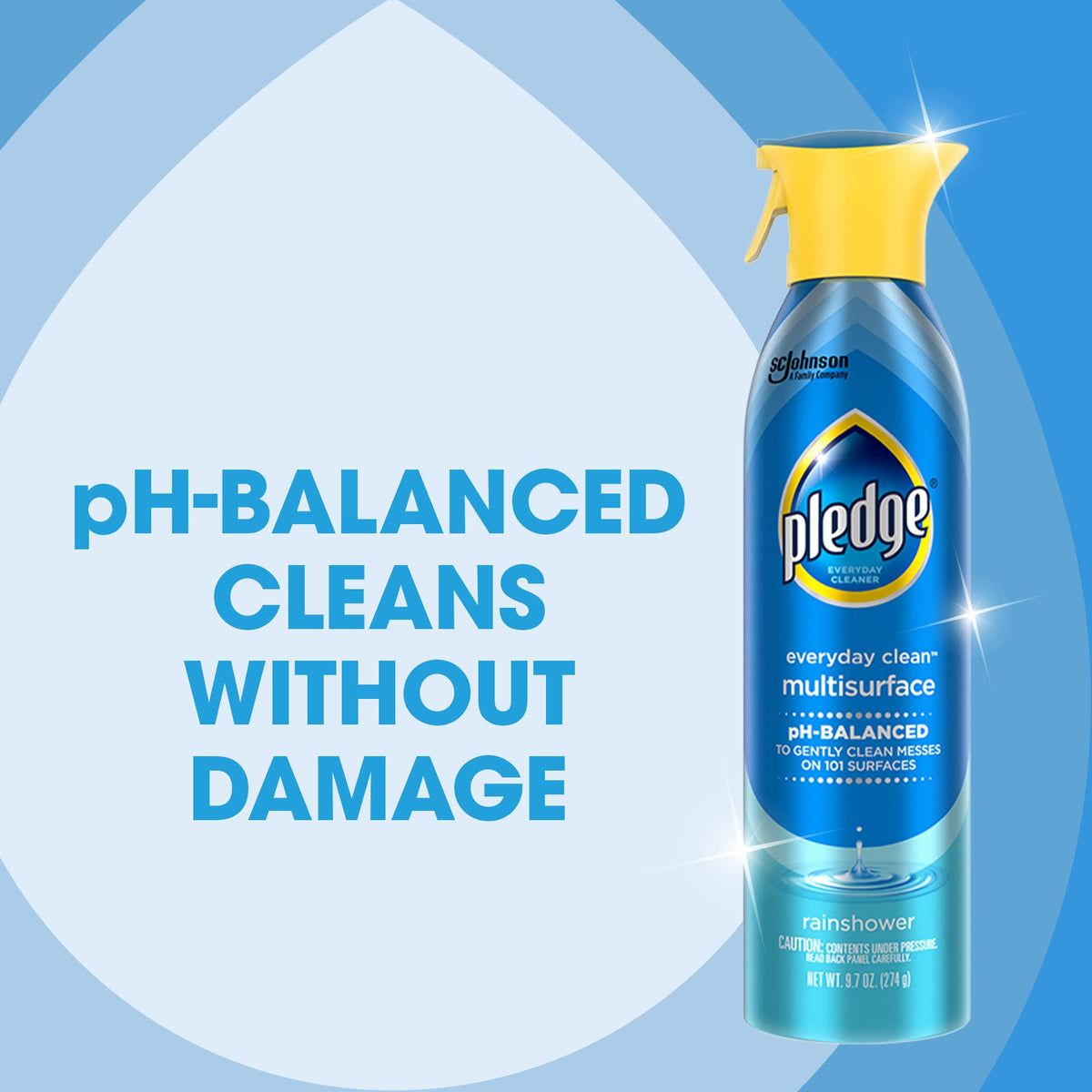 Pledge pH-Balanced Multisurface Spray, Everyday Cleaner, Rainshower Scent, 9.7oz