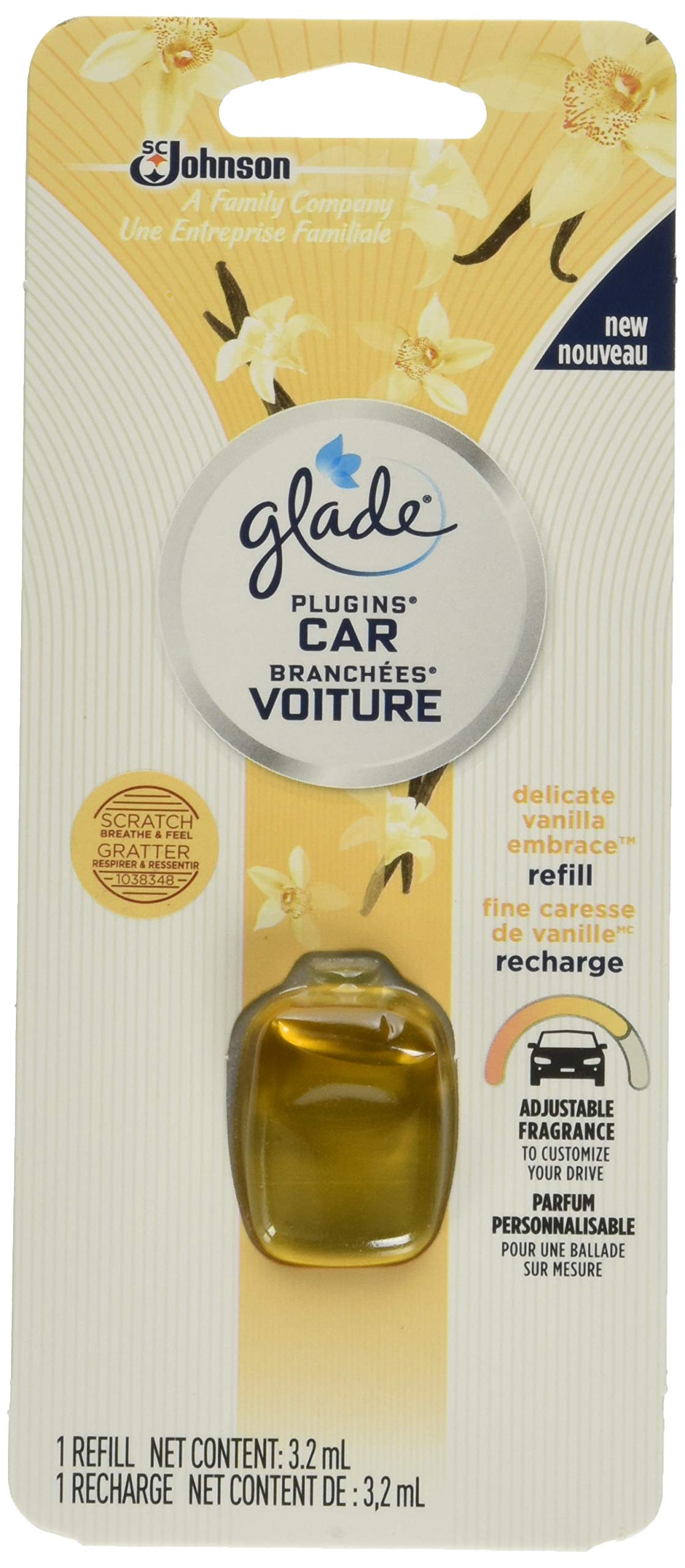 Glade Plugins Scented Car Refill, Delicate Vanilla Embrace - 0.11 fl oz / 3.2 mL X 6 Pack Case