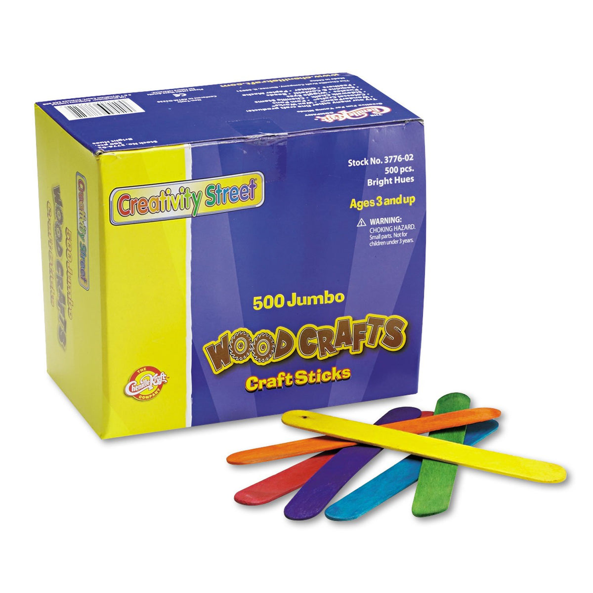 Creativity Street-3776-02 Bright Jumbo Wood Craft Sticks, 6 x 3/4 x 1/12 in, Assorted Colors