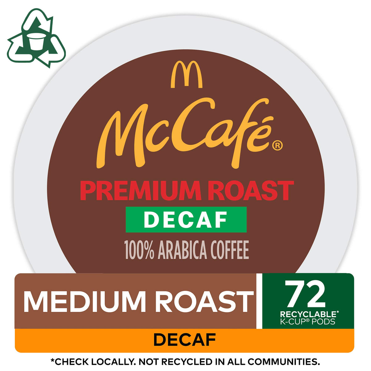 McCafe Premium Roast Decaf Coffee, Single Serve Keurig K-Cup Pods, Decaffeinated, 72 Count