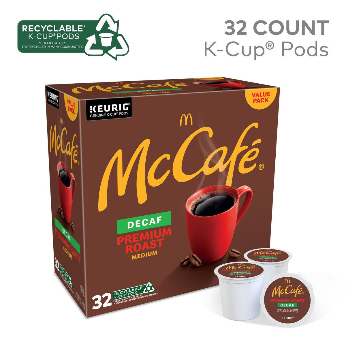 McCafe Keurig Single Serve K-Cup Pods, Premium Roast Decaf, 32 Count