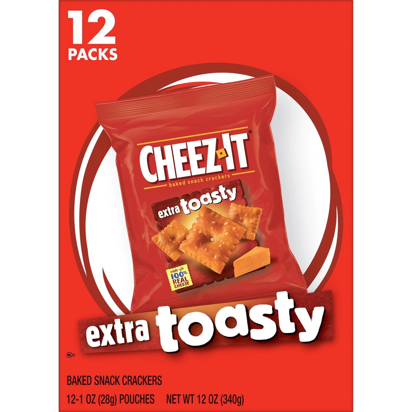 Cheez-It Cheese Crackers, Baked Snack Crackers, Office and Kids Snacks, Extra Toasty, 12oz Box (12 Packs)