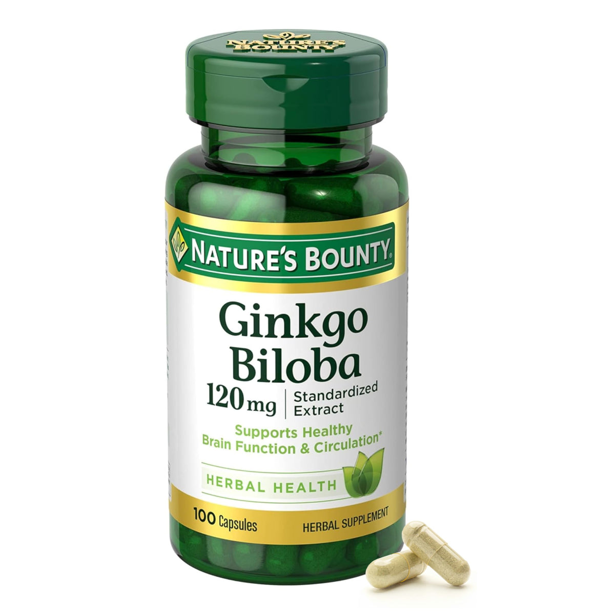 Nature's Bounty Ginkgo Biloba Capsules 120mg, Memory Support Supplement, Supports Brain Function and Mental Alertness, 100 Capsules