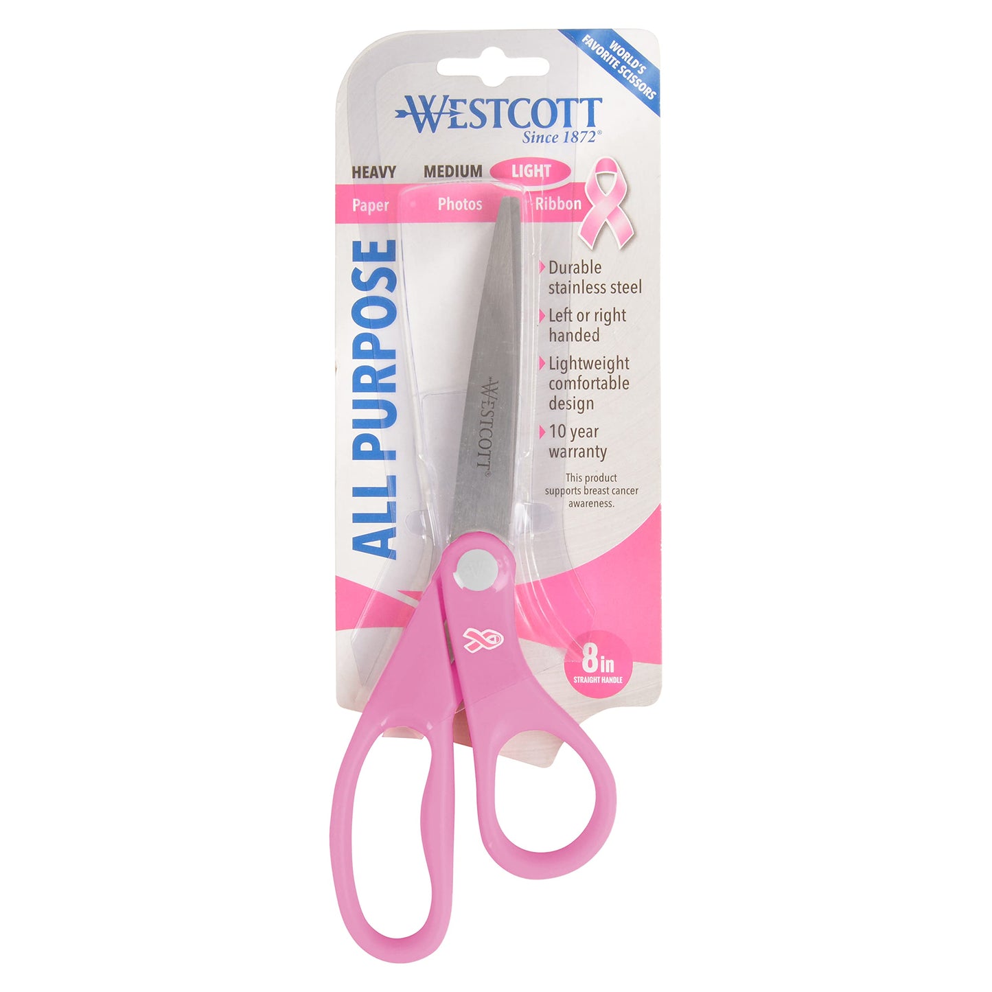 Westcott 15387 8-Inch Pink Ribbon Stainless Steel Scissors For Office and Home