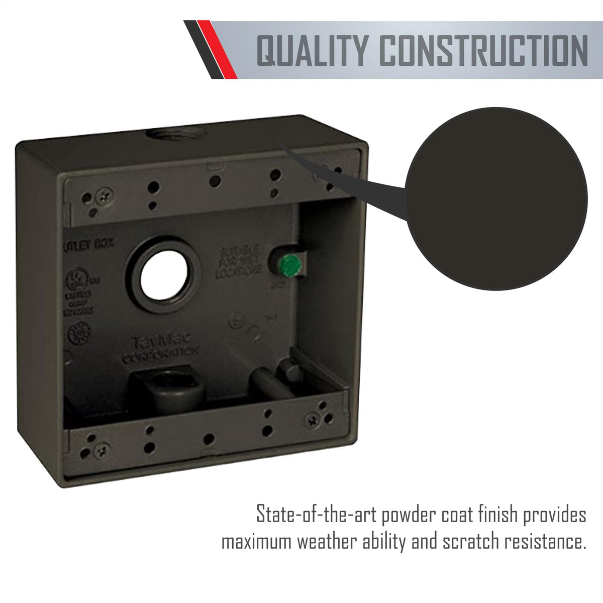 2-Gang Weatherproof Box, Three 1/2 in. Outlets, Bronze
