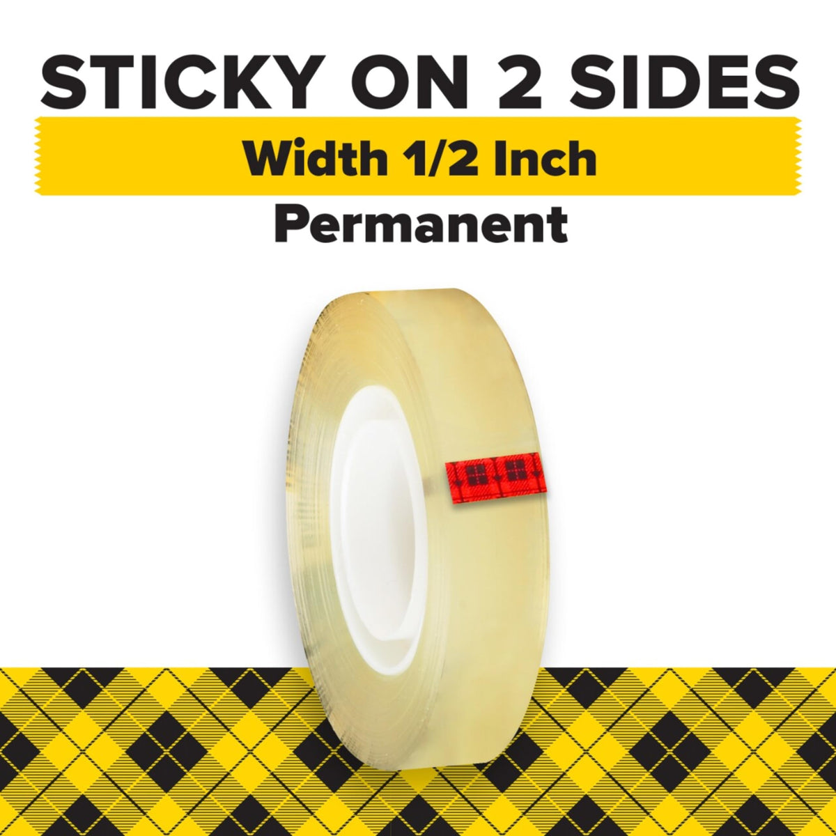 Scotch Double Sided Tape, 1/2 in x 500 in, Permanent, 2 Boxes/Pack (665-2)