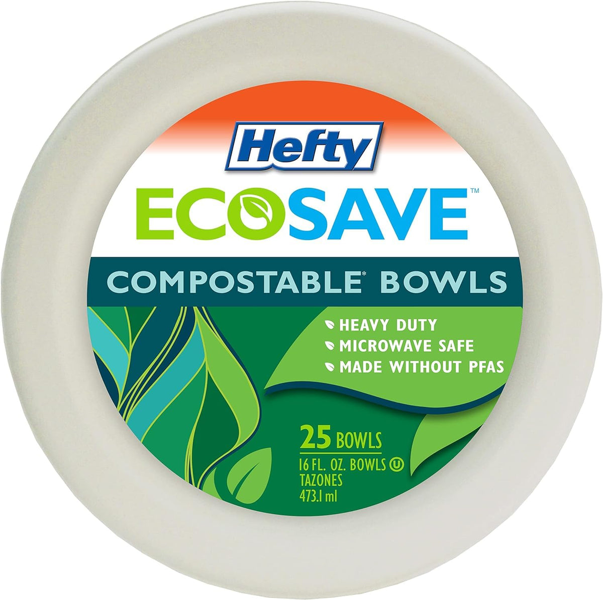Hefty ECOSAVE Compostable Bowl, 16 Ounce, 25 Count (Pack of 12)