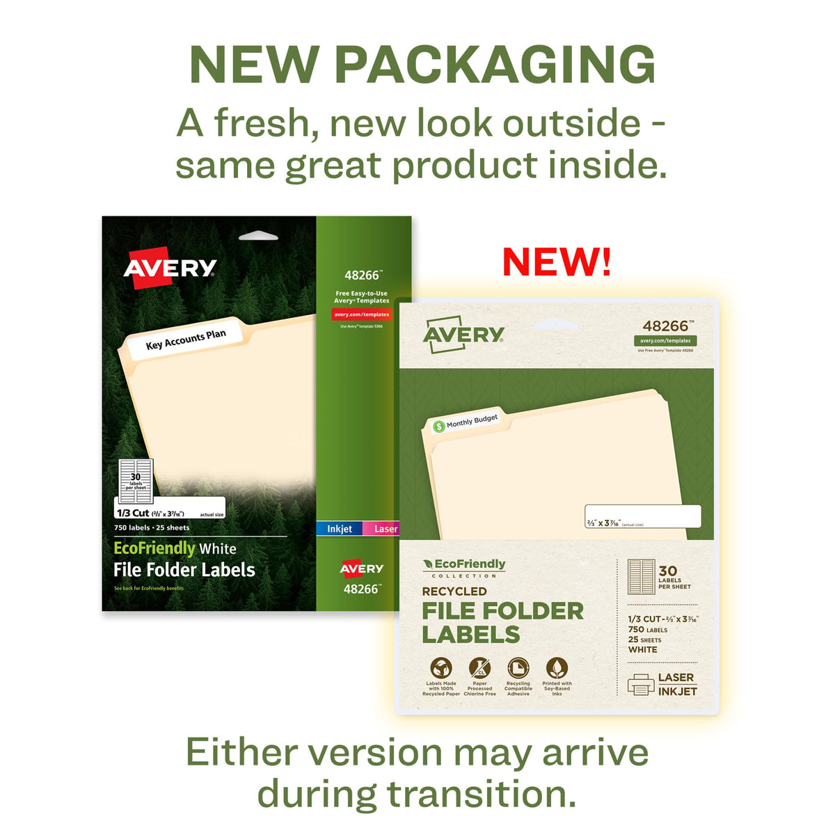 Avery EcoFriendly Recycled File Folder Labels, 2/3" x 3-7/16", White, Permanent Label Adhesive, 750 Printable Labels (48266)