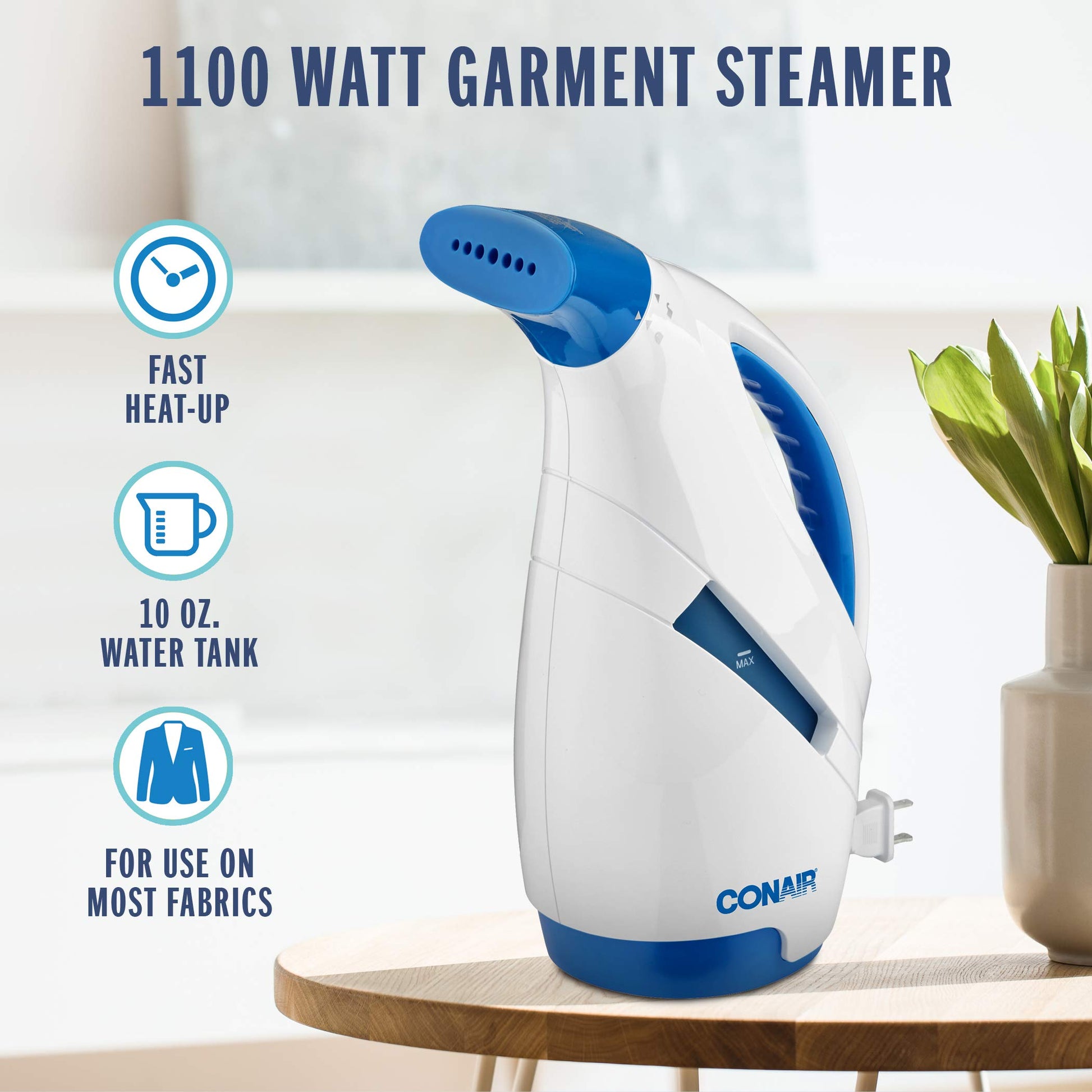 Conair CompleteSteam 1100 Watt Handheld Fabric Steamer with CordReel, White