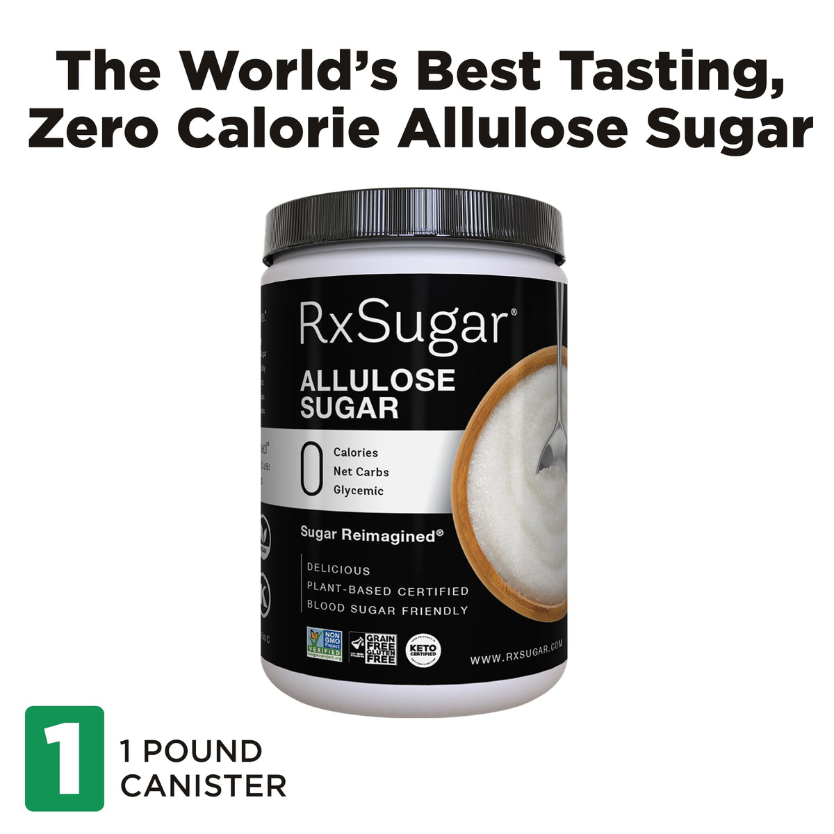 RxSugar Delicious Plant-Based Crystal Sugar, Allulose, 16 oz