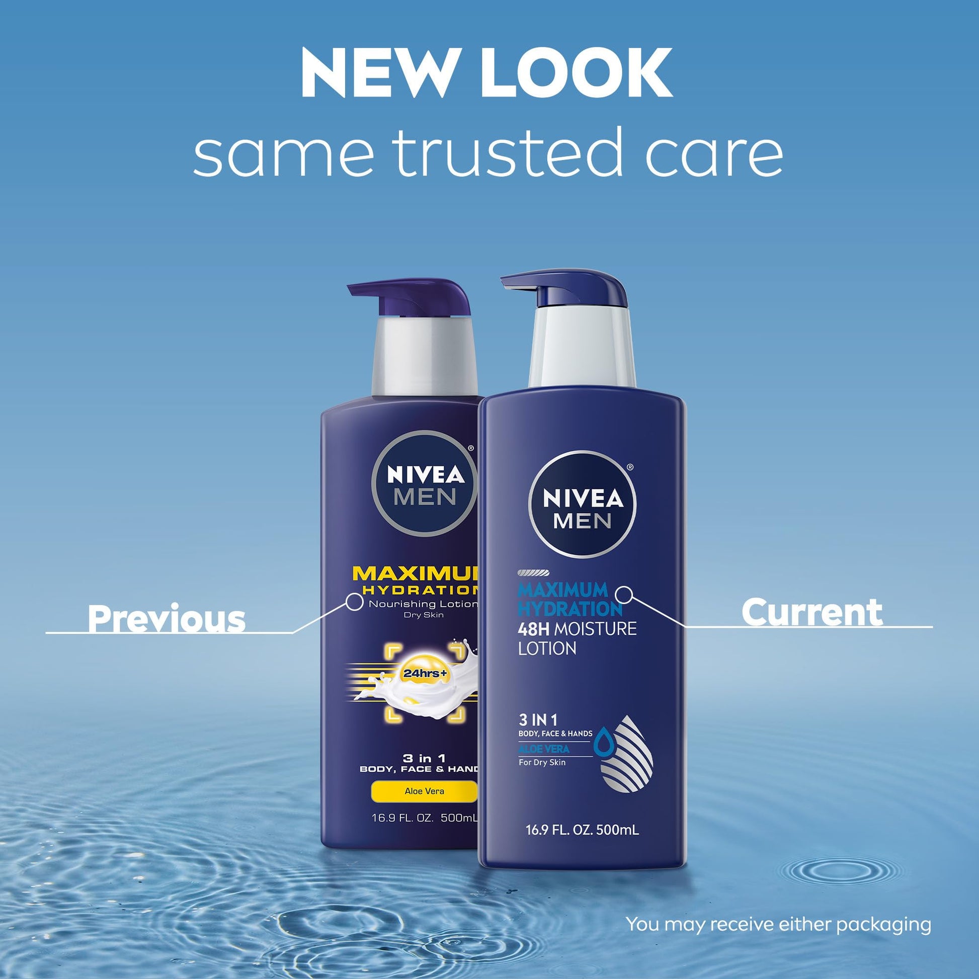 NIVEA MEN Maximum Hydration 48-Hour Moisture Body Lotion for Dry Skin, Aloe Vera Lotion for Men, 3-in-1 Body, Face and Hands, Dermatologically-Tested, 16.9 Fl Oz Bottle