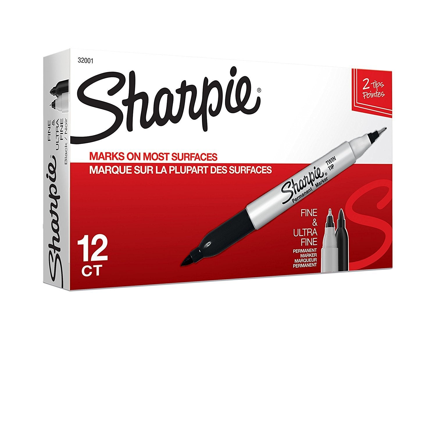 Sharpie Twin Tip Permanent Markers, Fine and Ultra Fine, Black, 24 Count