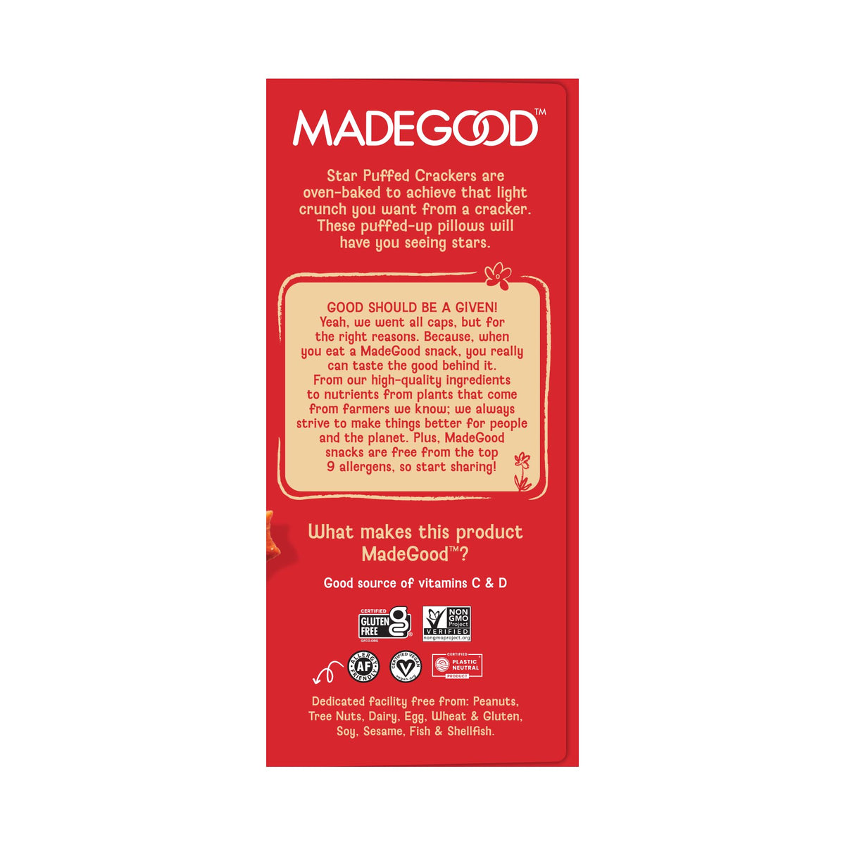 MadeGood Organic Pizza Star Puffed Crackers Multipack, 12ct x 0.7oz