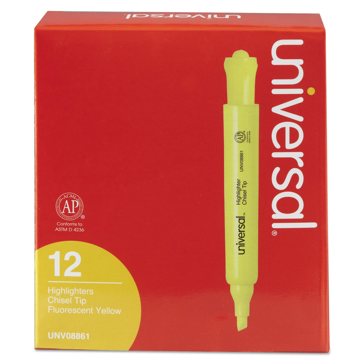 Universal UNV08861 Desk Highlighter Chisel Tip Fluorescent Yellow (1 Dozen)