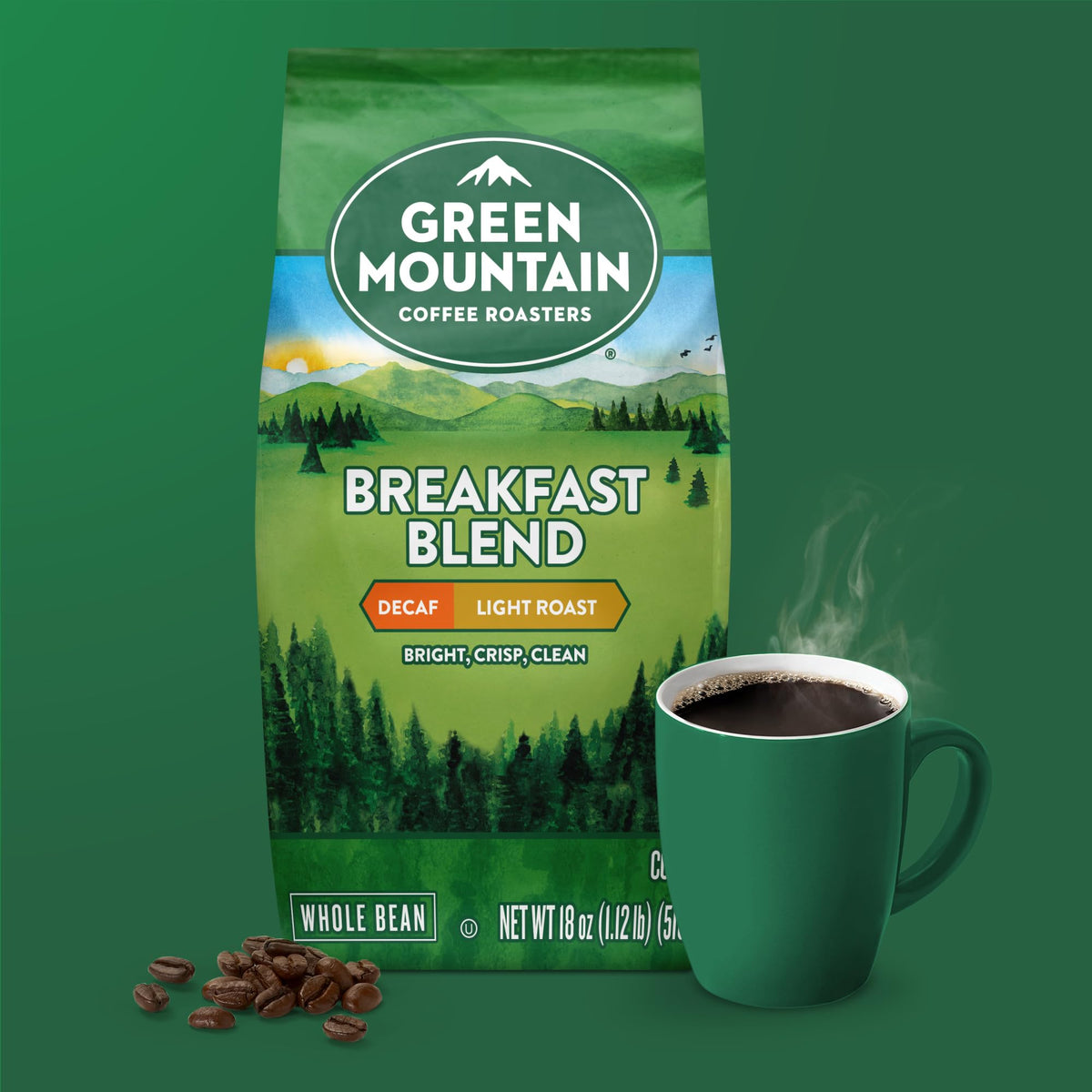 Green Mountain Coffee Roasters Breakfast Blend Decaf, Whole Bean Coffee, Bagged 18 oz