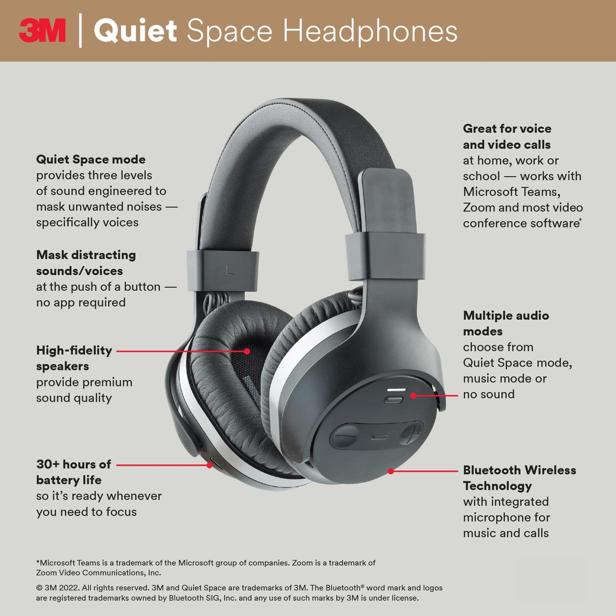3m QUIETSPSIOC Quiet Space Headphones, Black