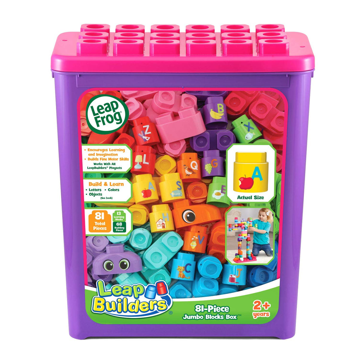 LeapFrog LeapBuilders 81-Piece Jumbo Blocks Box, Pink
