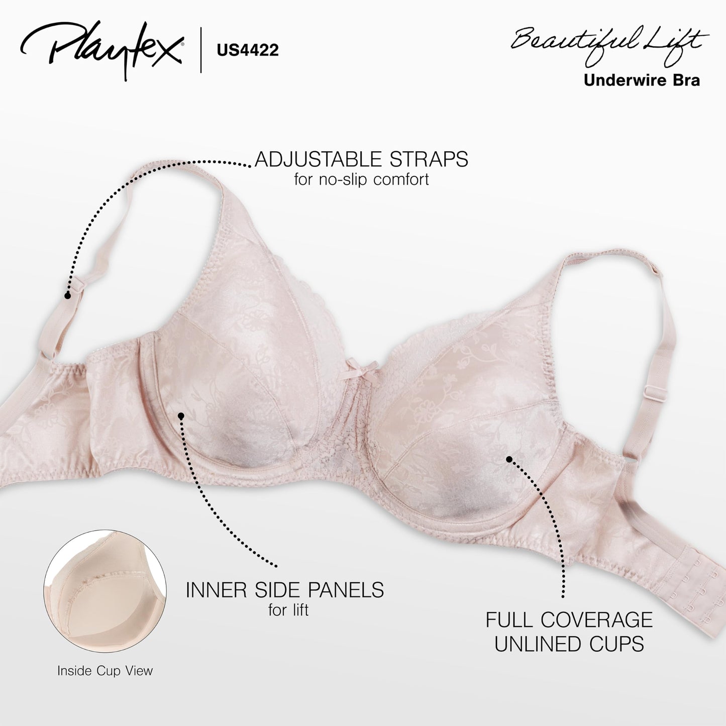 Champion Playtex Women's Secrets Figure, Beautiful Lift Full-Coverage Underwire Bra, Natural Beige, 40DD