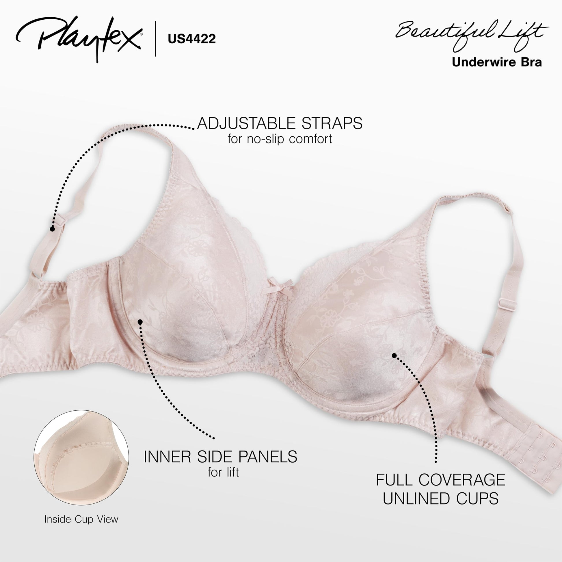 Champion Playtex Women's Secrets Figure, Beautiful Lift Full-Coverage Underwire Bra, Natural Beige, 40DD