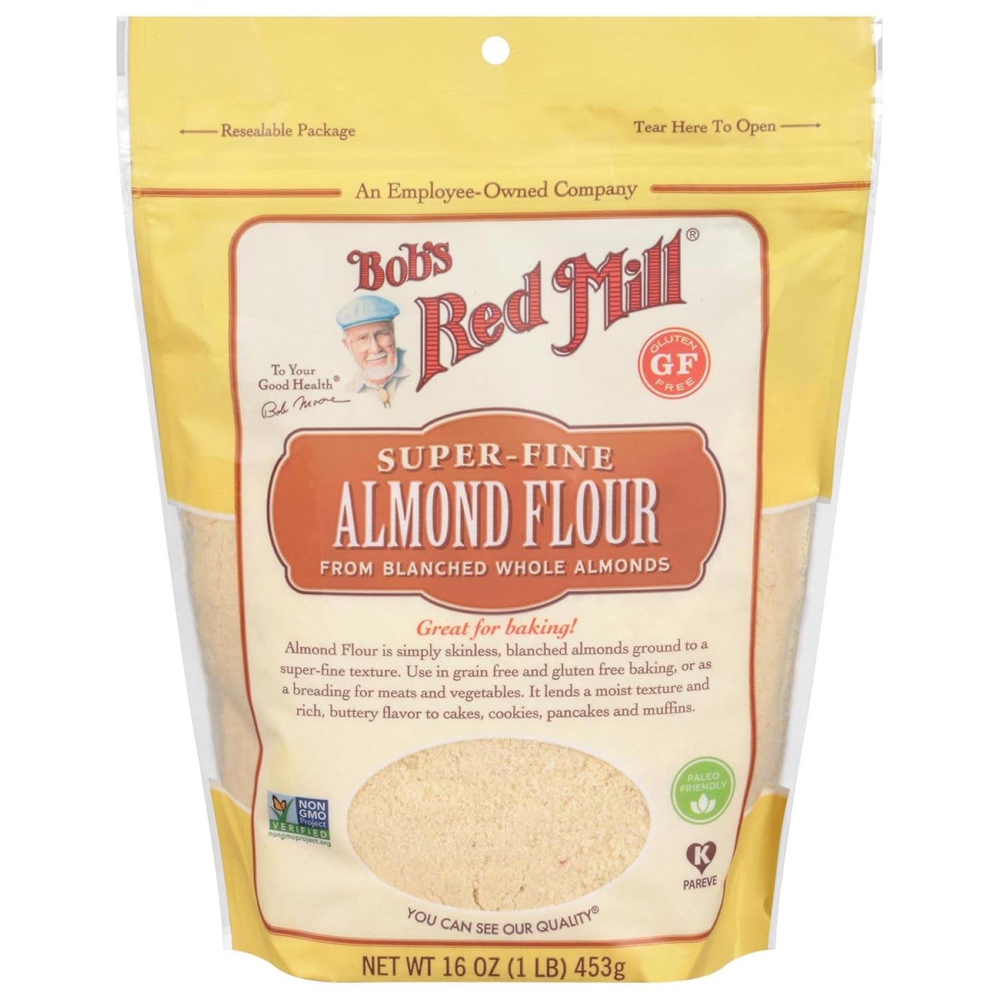 Bob's Red Mill Fine Almond Flour, 16oz (Pack of 1) - Non-GMO, Gluten Free, Paleo, Vegan, Keto Friendly