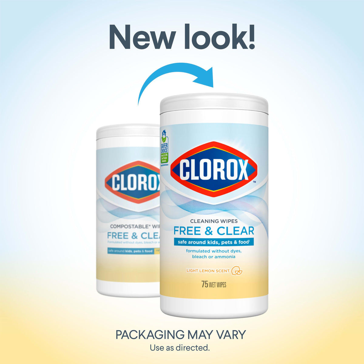 Clorox Free & Clear Cleaning Wipes, Light Lemon Scent, 75 Count (Package May Vary)