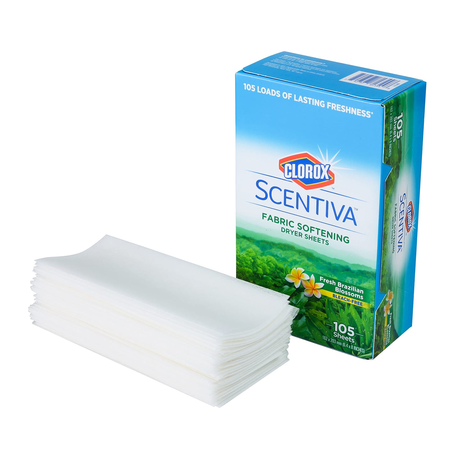 Clorox Scentiva Fabric Softener Dryer Sheets, Fresh Brazilian Blossoms Scent - Wrinkle Reducing Scented Softening Laundry Dryer Sheets for Great Smelling Clothes, 105 Count