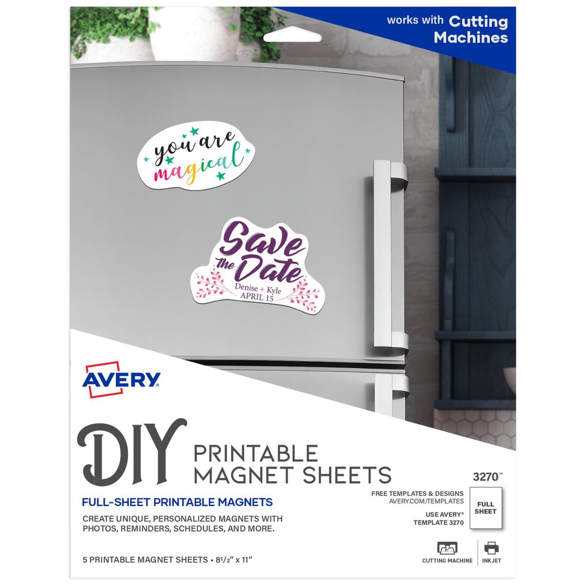 Avery Printable Magnet Sheets, 8.5" x 11", Inkjet Printer, 5 White Magnetic Sheets (3270)