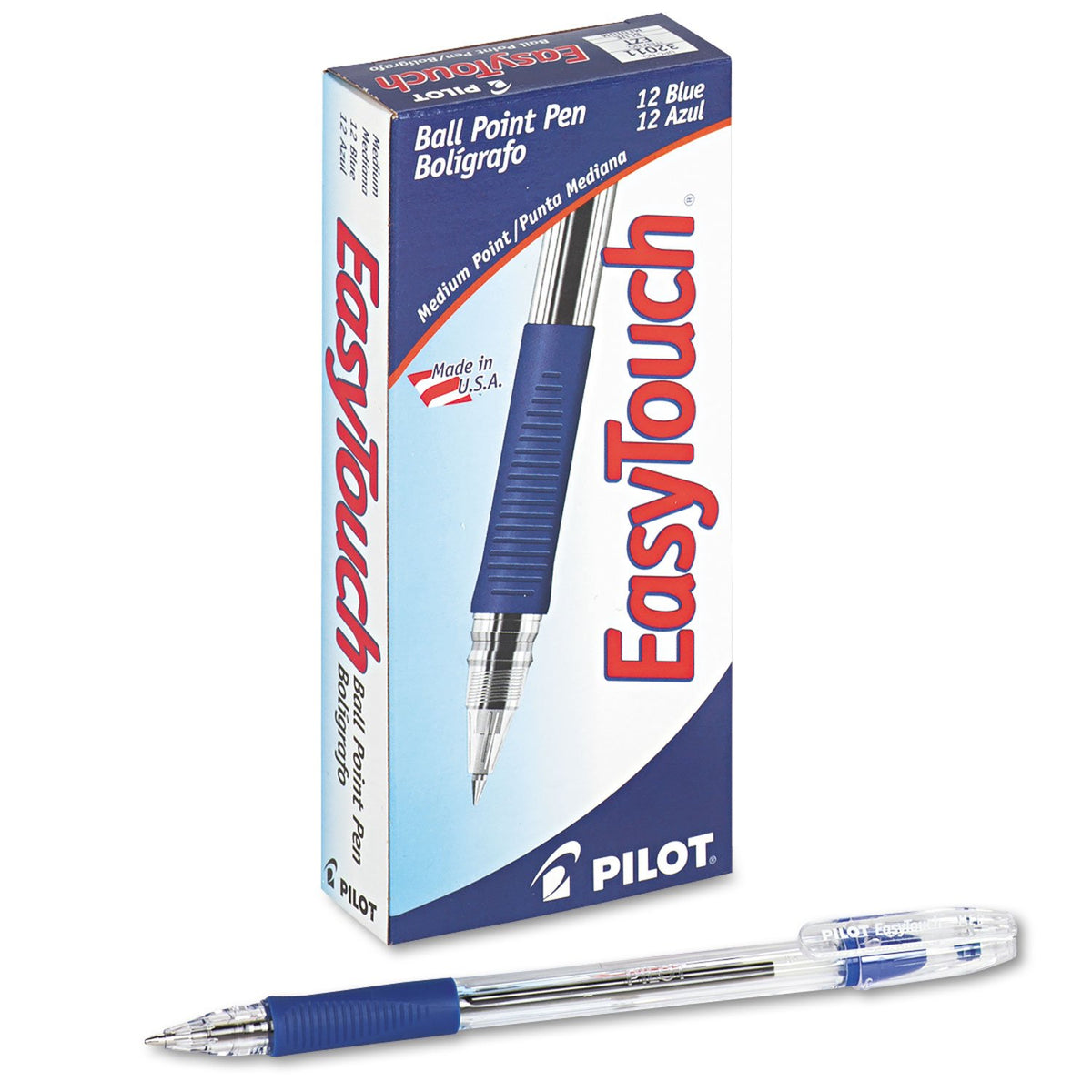 PILOT EasyTouch Ballpoint Stick Pens, Medium Point, Blue Ink, 12-Pack (32011)