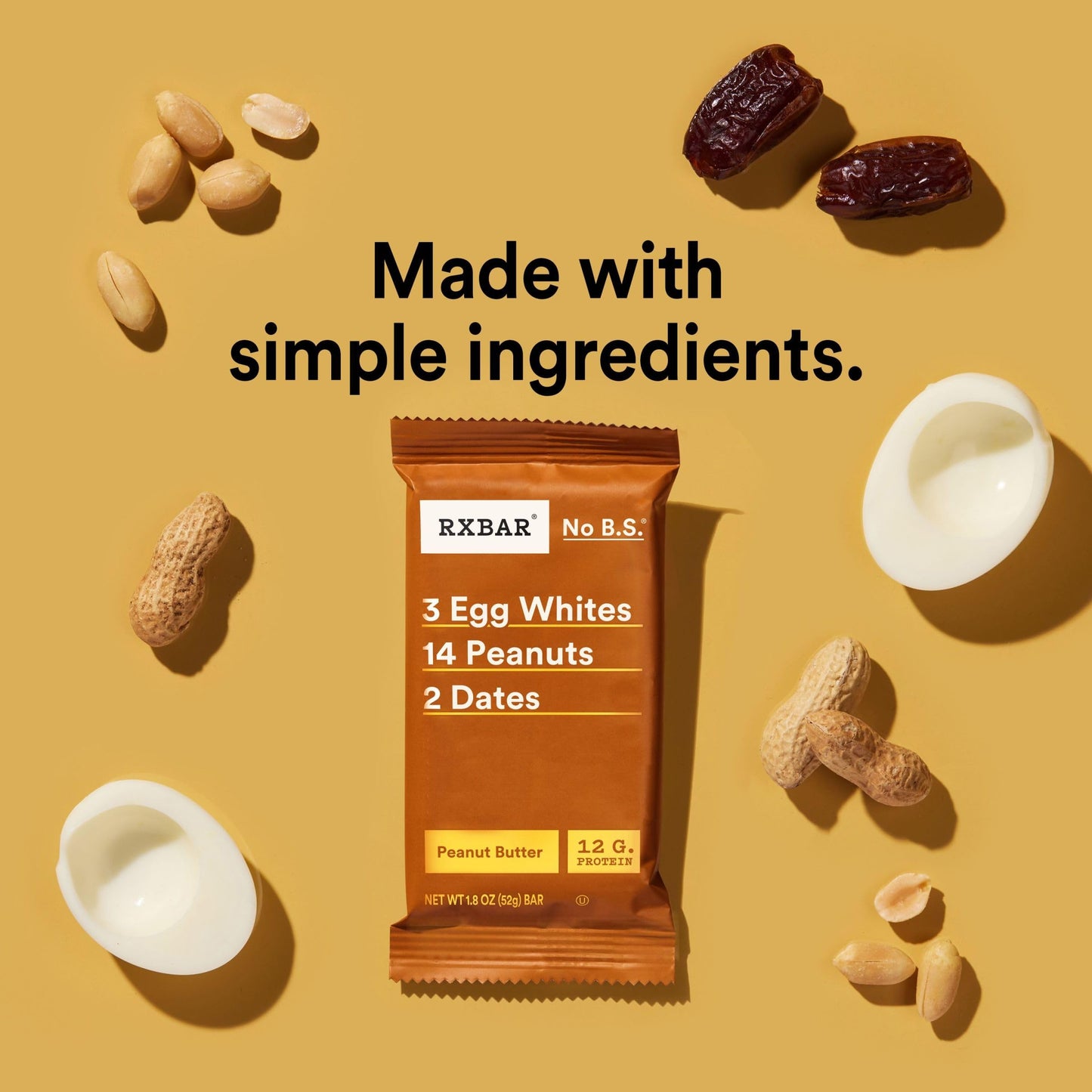 RXBAR Protein Bars, 12g Protein, Gluten Free Snacks, Snack Bars, Peanut Butter, 22oz Box (12 Bars)