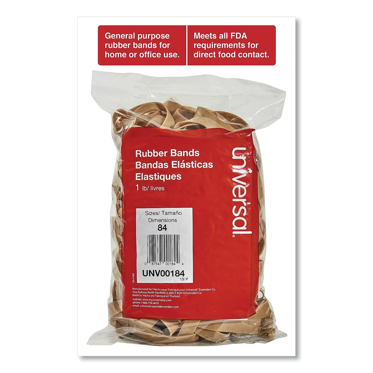 Universal UNV00184 0.04 in. Gauge Size 84 Rubber Bands - Beige (155/Pack)