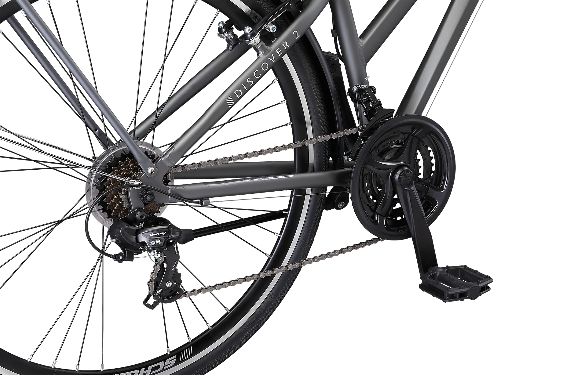 Schwinn Discover 2 Adult Hybrid Bike for Men and Women, 700c Wheels, 21-Speeds, 15-Inch Frame, Front and Rear Fenders, Rear Cargo Rack, Matte Grey