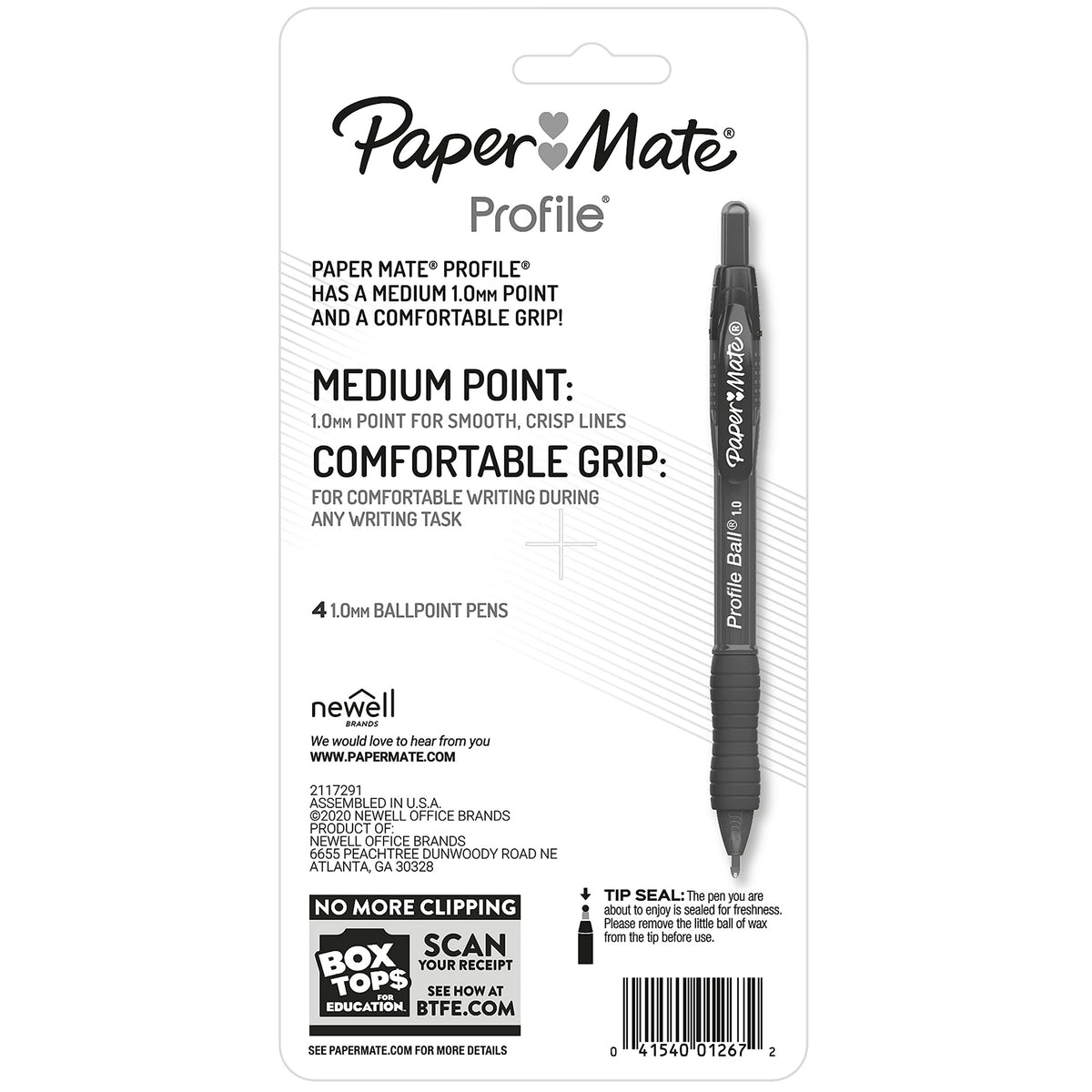 Paper Mate Ballpoint Pen, Profile Retractable Pen, Medium Point (1.0mm), Blue, 4 Count