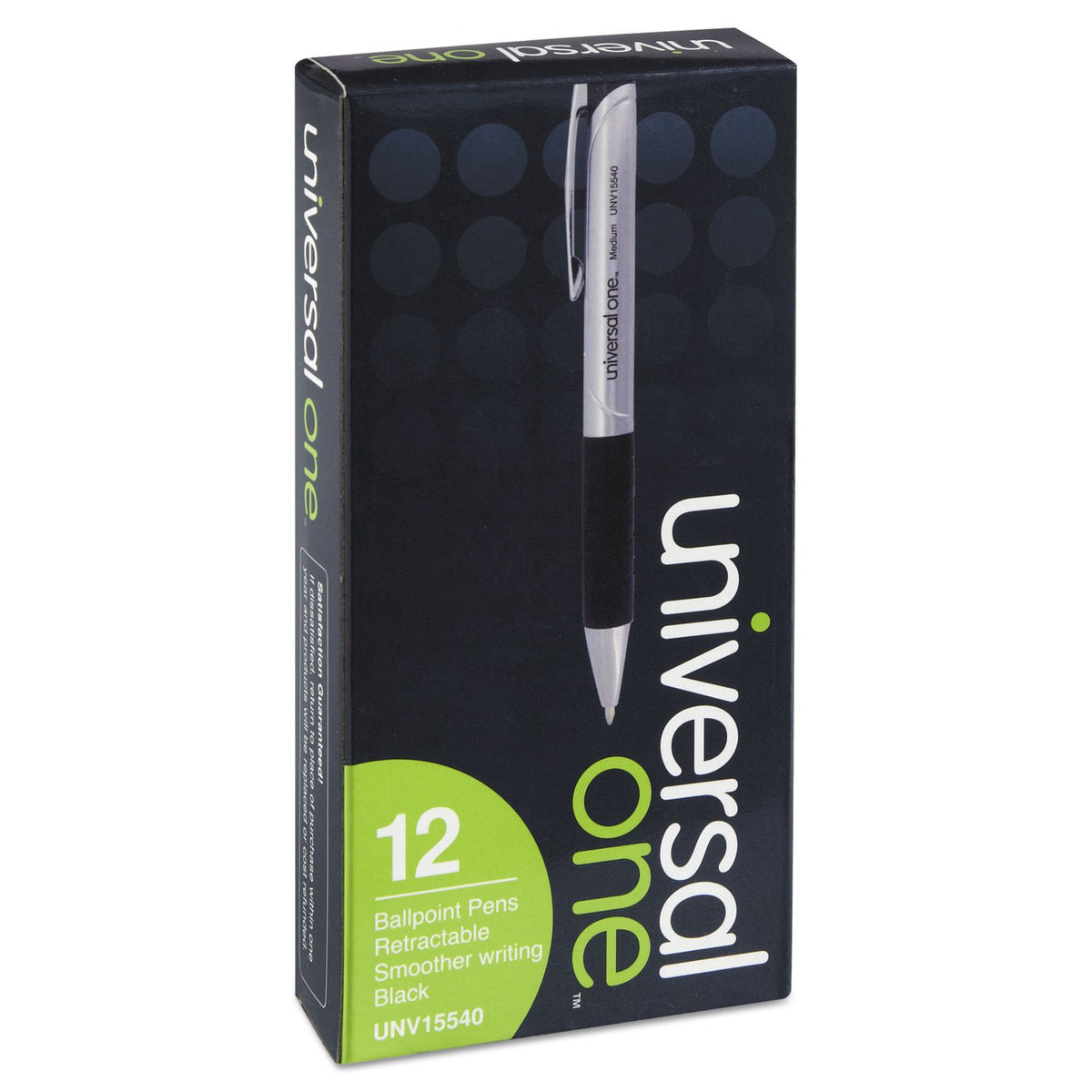 Universal 15540 Advanced Ink Retractable Ballpoint Pen, Black Ink, Silver, 1mm, Dozen