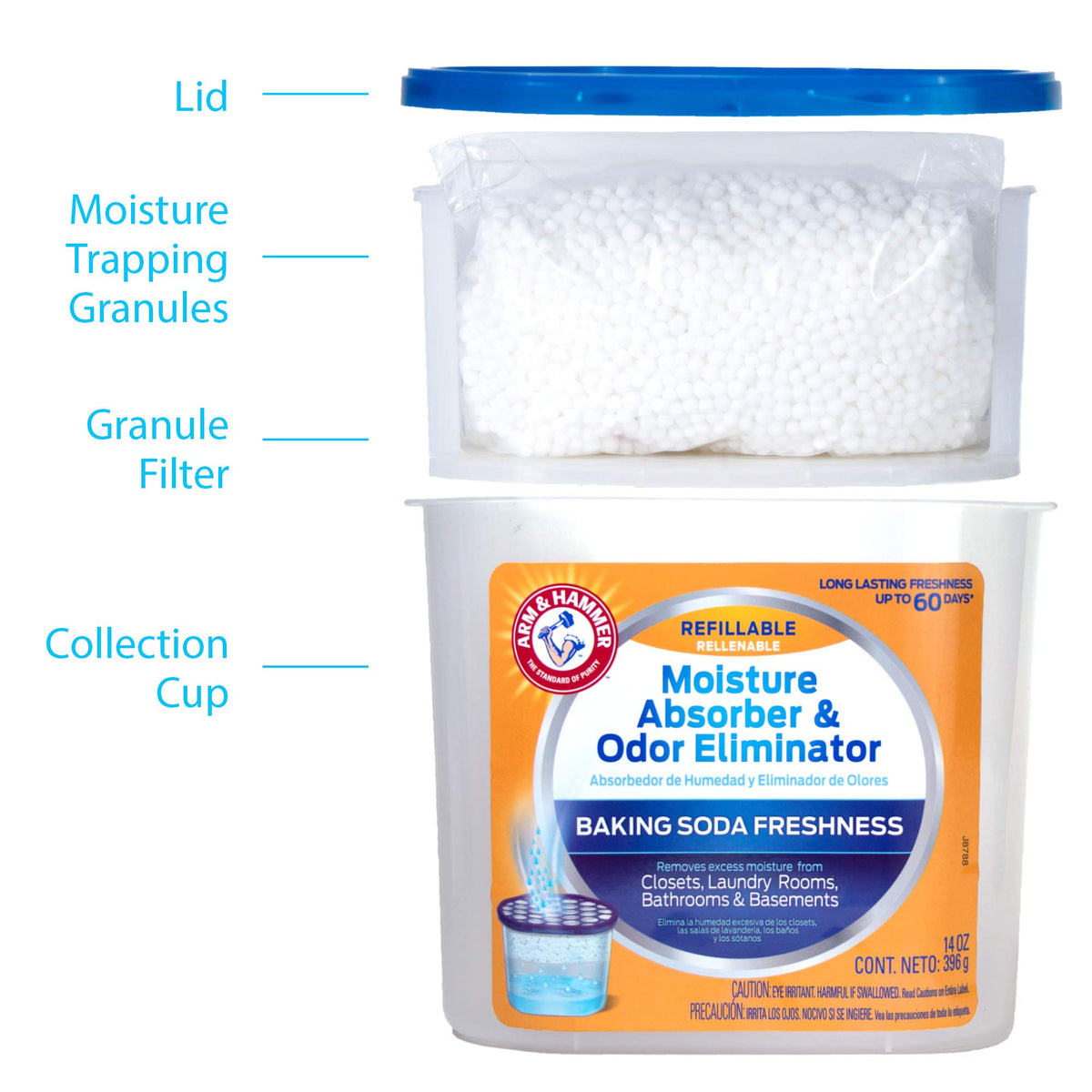 Arm & Hammer AH Refillable Tub 2-14 OZ Amazon Moisture Absorber, 2 Count, White,Blue, 28 Oz