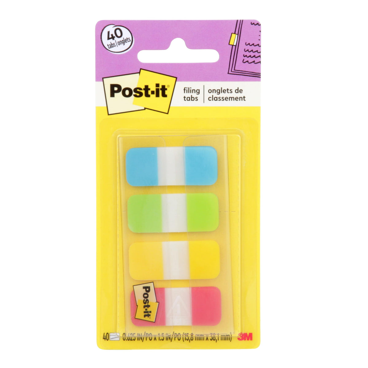 Post-it Tabs, .625 in Solid, Aqua, Lime, Yellow, Red, 10/Color, 40/Dispenser (676-ALYR)
