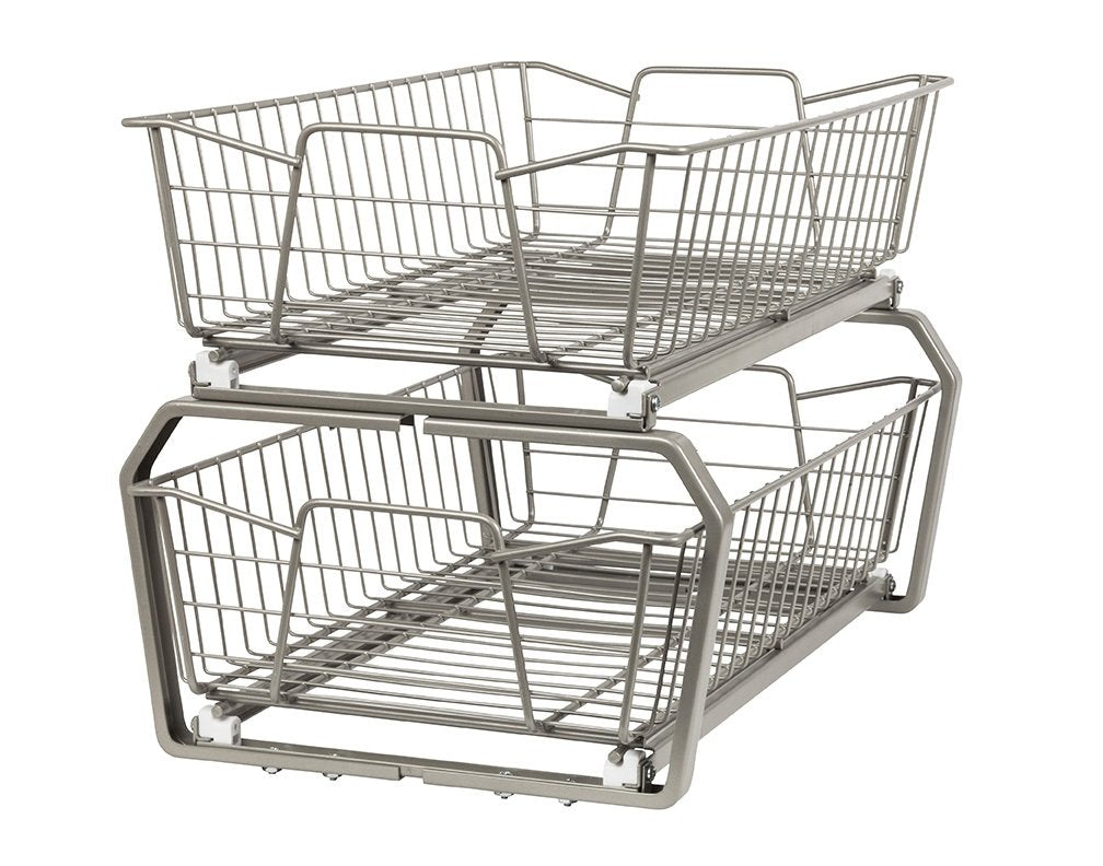 ClosetMaid 11 in. Pull Out Cabinet Organizer, 2 Tier, Heavy Duty, Slide Out Pantry Shelves Drawers for Kitchen, Bathroom, Nickel