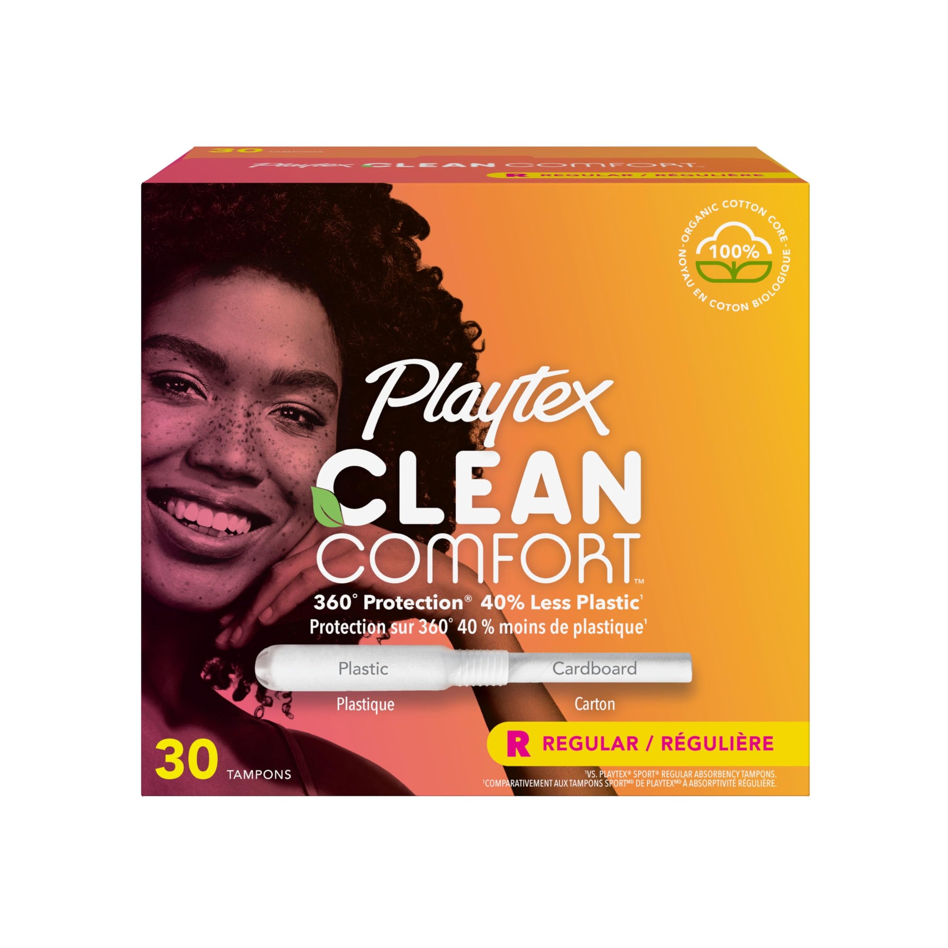 Playtex Clean Comfort Organic Cotton Tampons, Regular Absorbency, Fragrance-Free, Organic Cotton - 30ct