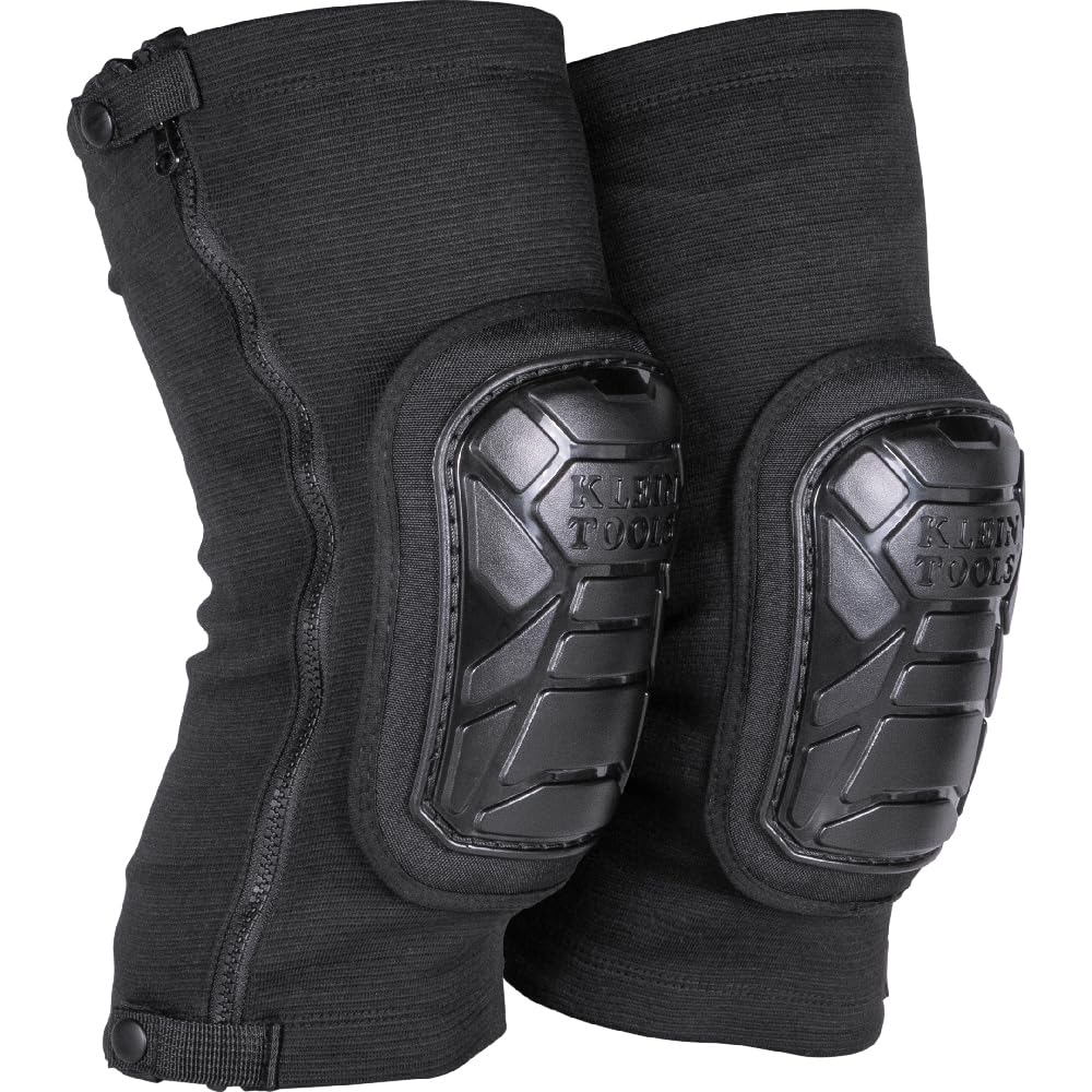 Klein Tools 60850 Tough-Flex Knee Sleeves for Work, Construction, Low-Profile Sleeve with Zipper, Gel-Like Foam, Black, XL/XXL