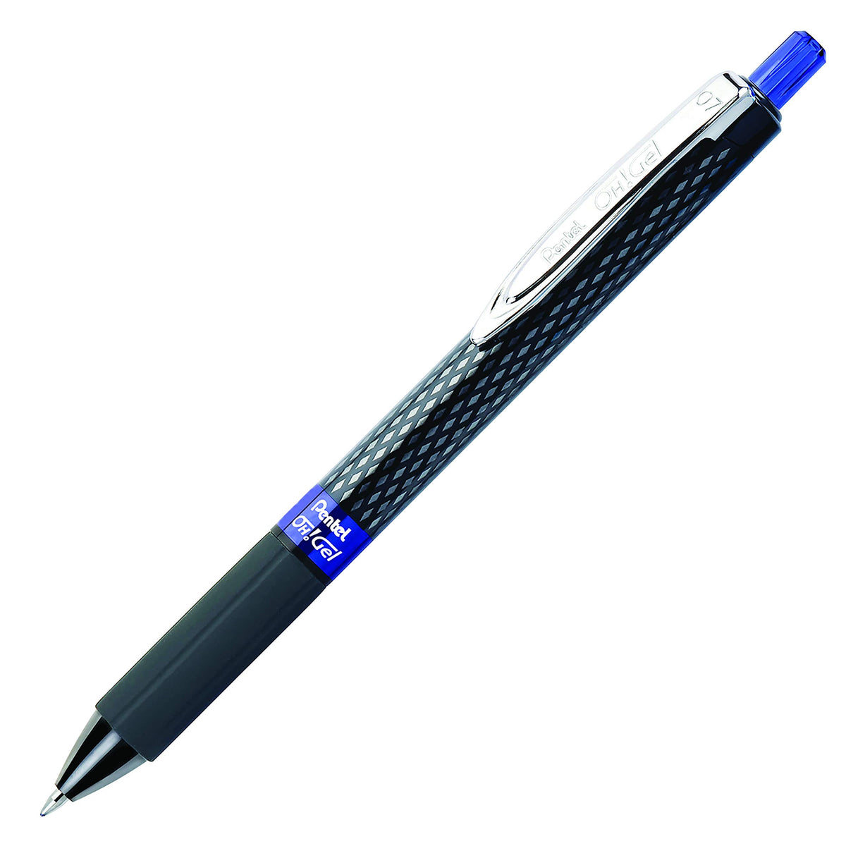 Pentel Oh! Gel Retractable Roller Pen.7mm, Black Barrel, Blue Ink, Dozen