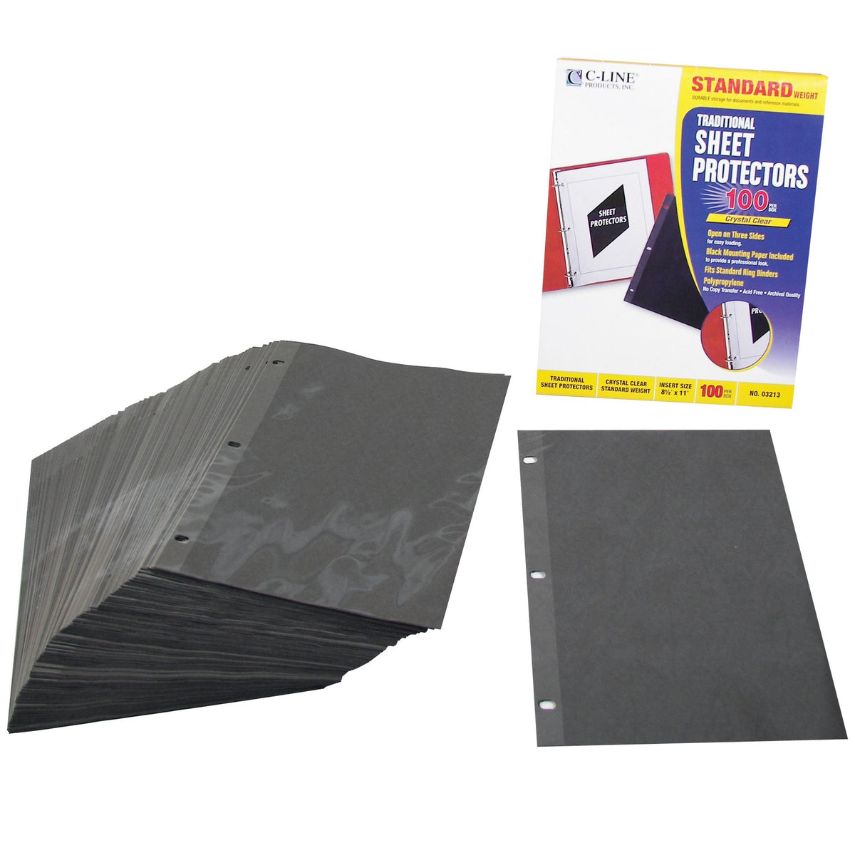 C-Line Traditional Standard Weight Poly Sheet Protectors, Clear, 8.5 x 11 Inches, 100 per Box (03213)